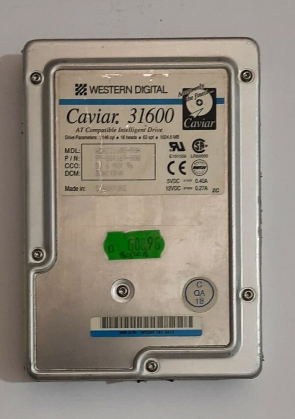 Western Digital Caviar 31600 IDE Festplatte (1624MB, 1.6GB, retro, 1996)