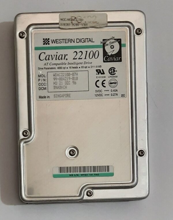 Western Digital Caviar 22100 IDE Festplatte (2111MB, 2.1GB, retro, 1996)