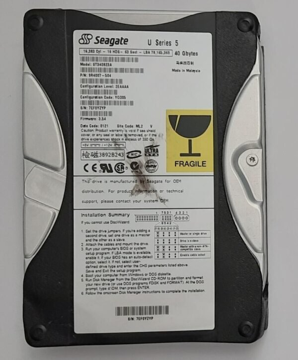 Seagate ST340823A IDE Festplatte (U Series 5, 40GB, retro, 2001)