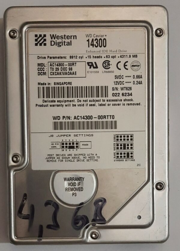 Western Digital Caviar 14300 IDE Festplatte (4311MB, 4.3GB, retro, 1998)