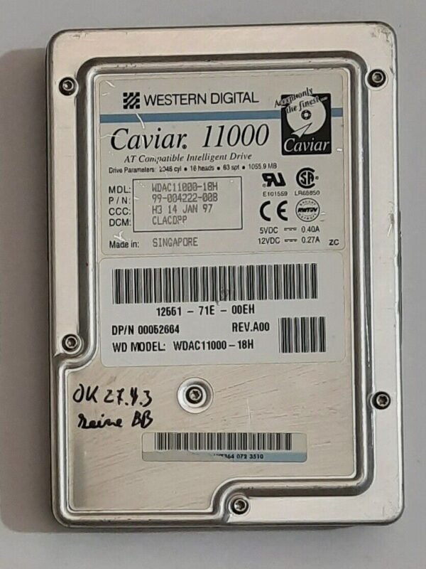 Western Digital Caviar 11000 IDE Festplatte (1055MB, 1GB, retro, 1997)