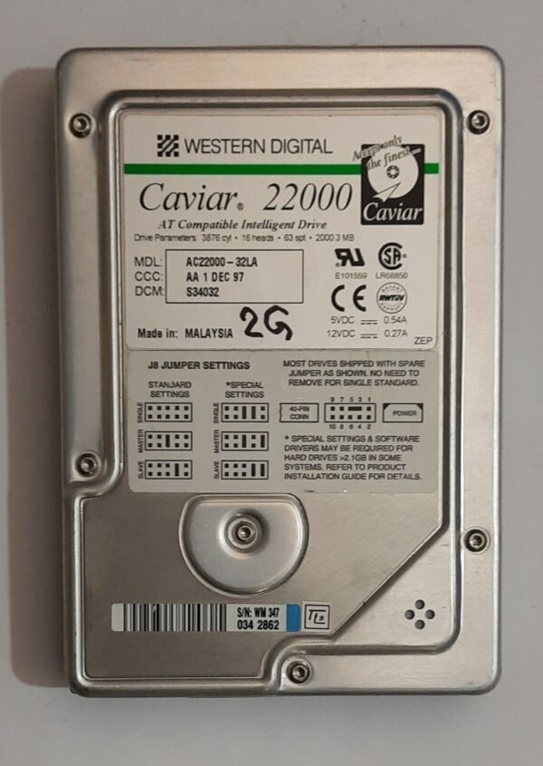 Western Digital Caviar 22000 IDE Festplatte (2000MB, 2GB, retro, 1997)