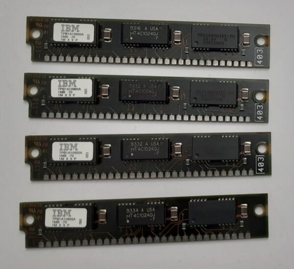 4x 1MB 30-pin SIMM RAM (IBM TPBA10900A, Micron, 70ns, retro, 1993)