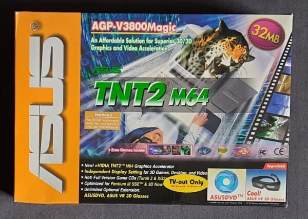 ASUS V3800 Magic AGP Grafikkarte (nvidia TNT2 M64, 32MB, 1999, OVP, NOS)