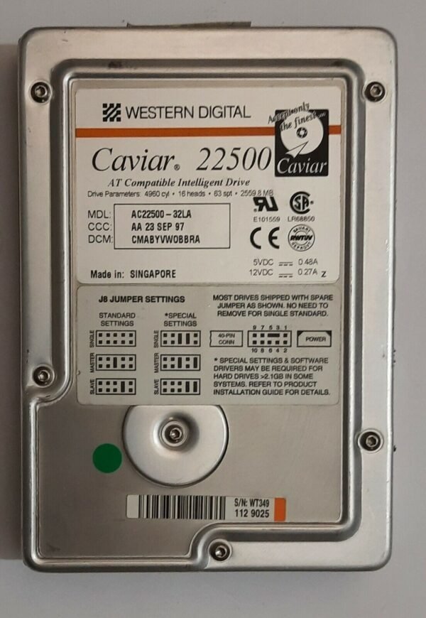 Western Digital Caviar 22500 IDE Festplatte (2559MB, 2.5GB, retro, 1997)