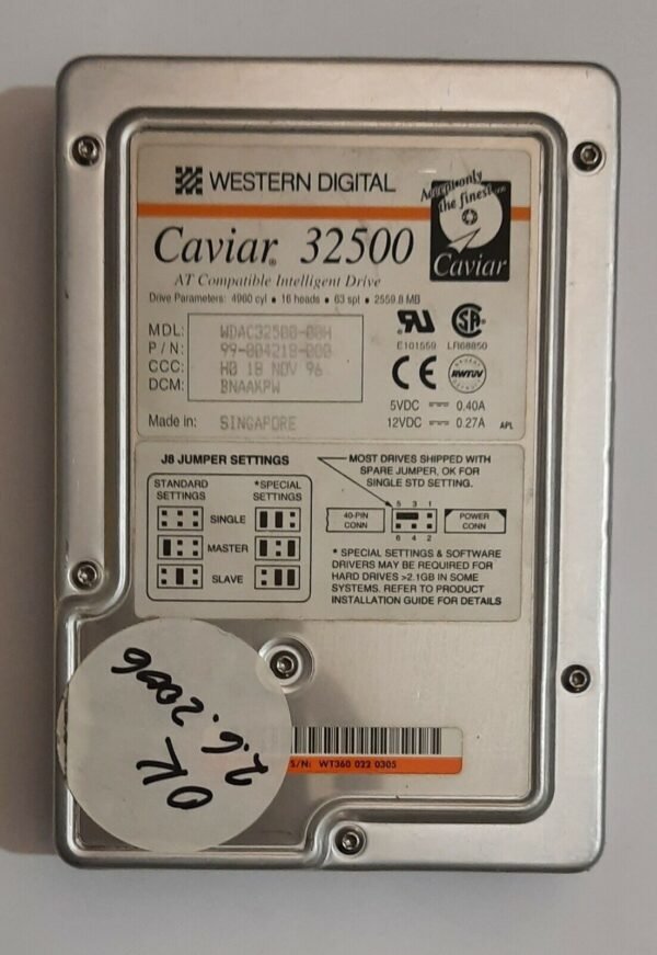 Western Digital Caviar 32500 IDE Festplatte (2559MB, 2.5GB, retro, 1996)