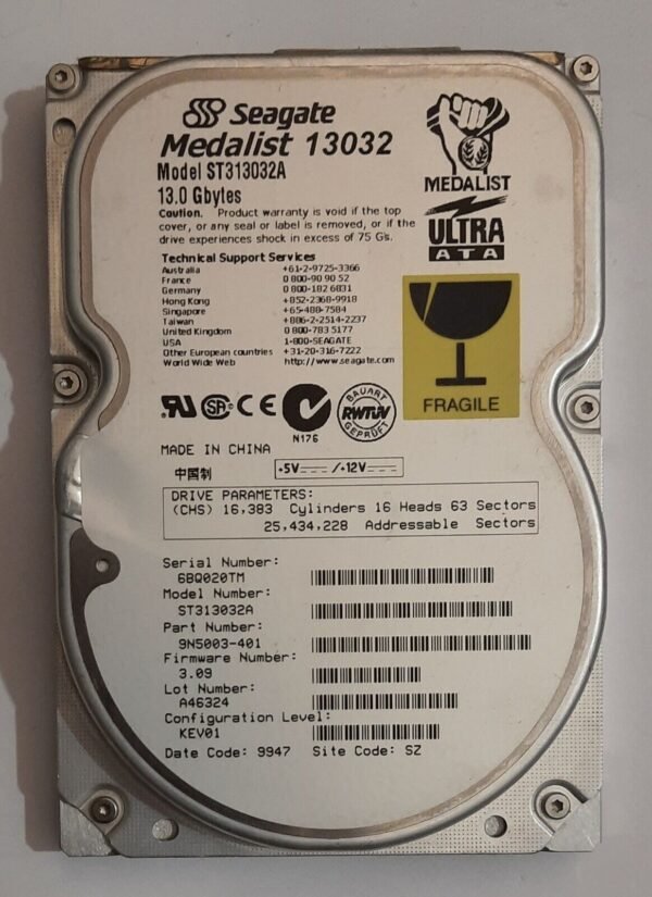 Seagate ST313032A IDE Festplatte (Medalist 13032, 13GB, retro, 1999)