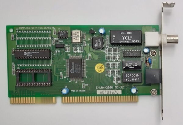 E-LAN-2000 ISA Netzwerkkarte (UMC UM9007F, BNC, Koax, RJ45, 1996)