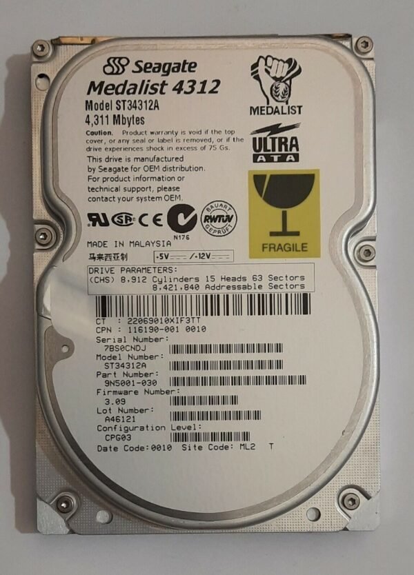 Seagate ST34312A IDE Festplatte (Medalist 4312, 4311MB, 4.3GB, retro, 1999)