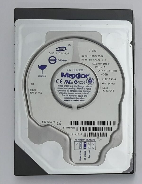 Maxtor DiamondMax Plus 8 IDE Festplatte (NAR61HAD, 40GB, retro, 2004)