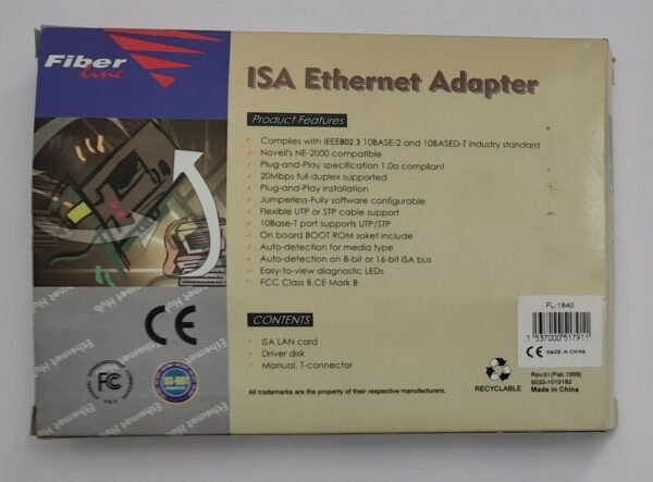Fiber Line FL-1840 ISA Netzwerkkarte (BNC, Koax, Realtek, 1999, OVP) - Image 6
