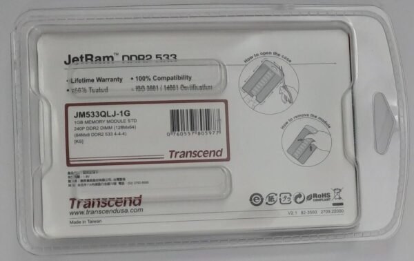 Transcent JetRAM DDR2 533 1GB (retro, JM533QLJ-1G, NOS) - Image 2