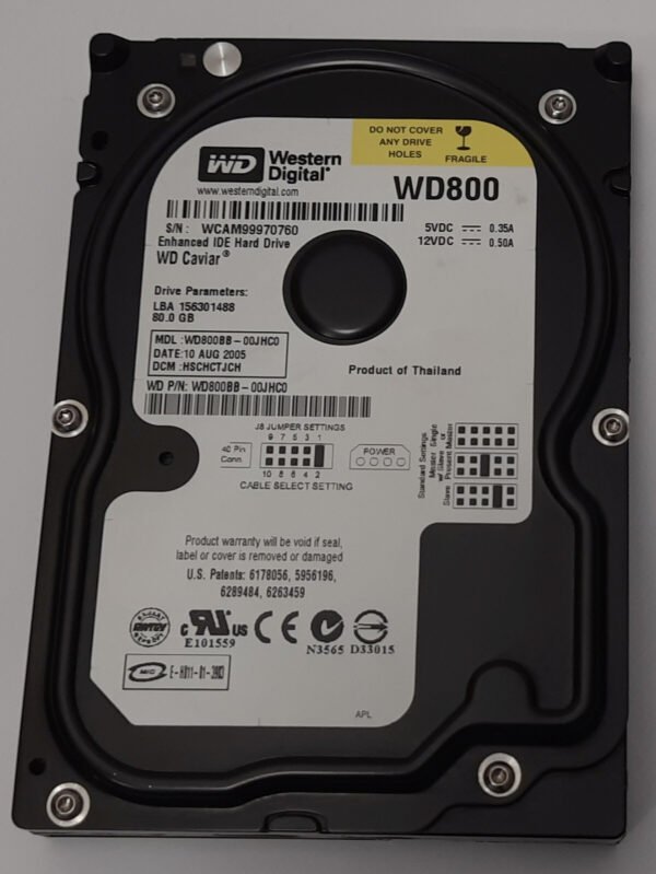 Western Digital WD Caviar WD800 IDE Festplatte (80GB, retro, 2005)