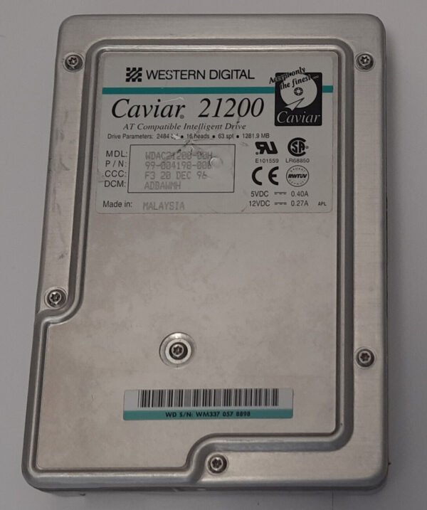 Western Digital Caviar 21200 IDE Festplatte (1281MB, 1.2GB, retro, 1996)